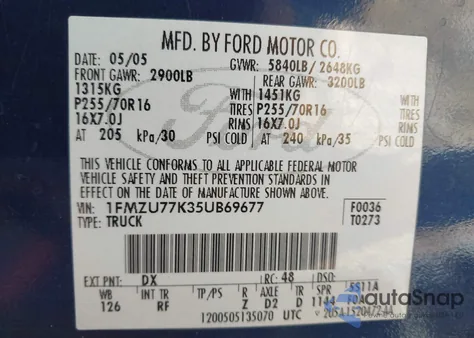 2005 Ford Explorer Sport Trac Adrenalin/Xls/Xlt z USA, uszkodzony, nr VIN 1FMZU77K35UB69677